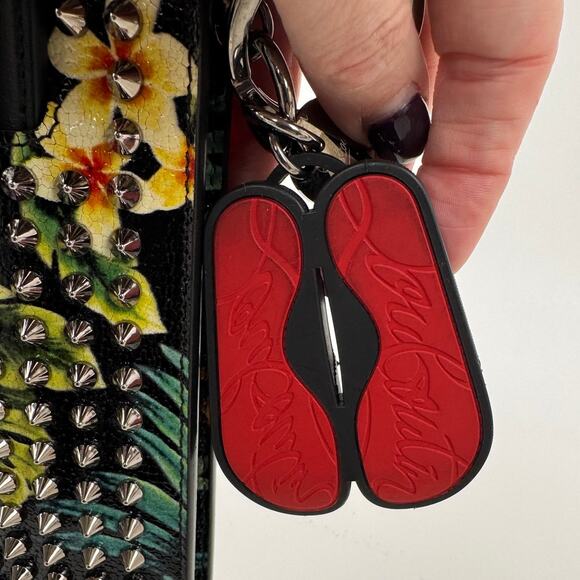Christian Louboutin Accessories - Christian Louboutin Rare Red & Black Spiked Slides Bag Key Charm